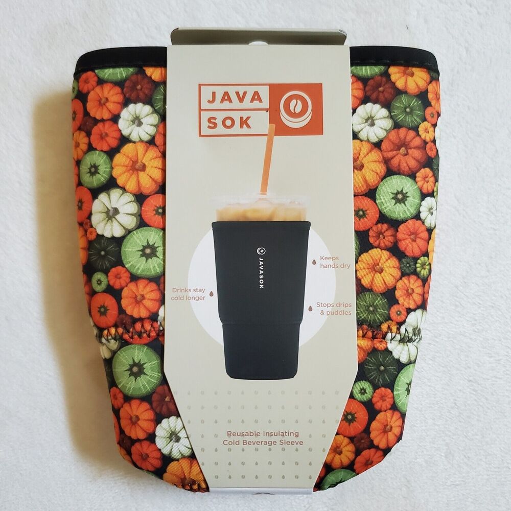 NIP New Java Sok Large Pumpkin Spice Neoprene Cold Cup Sleeve Sold Out